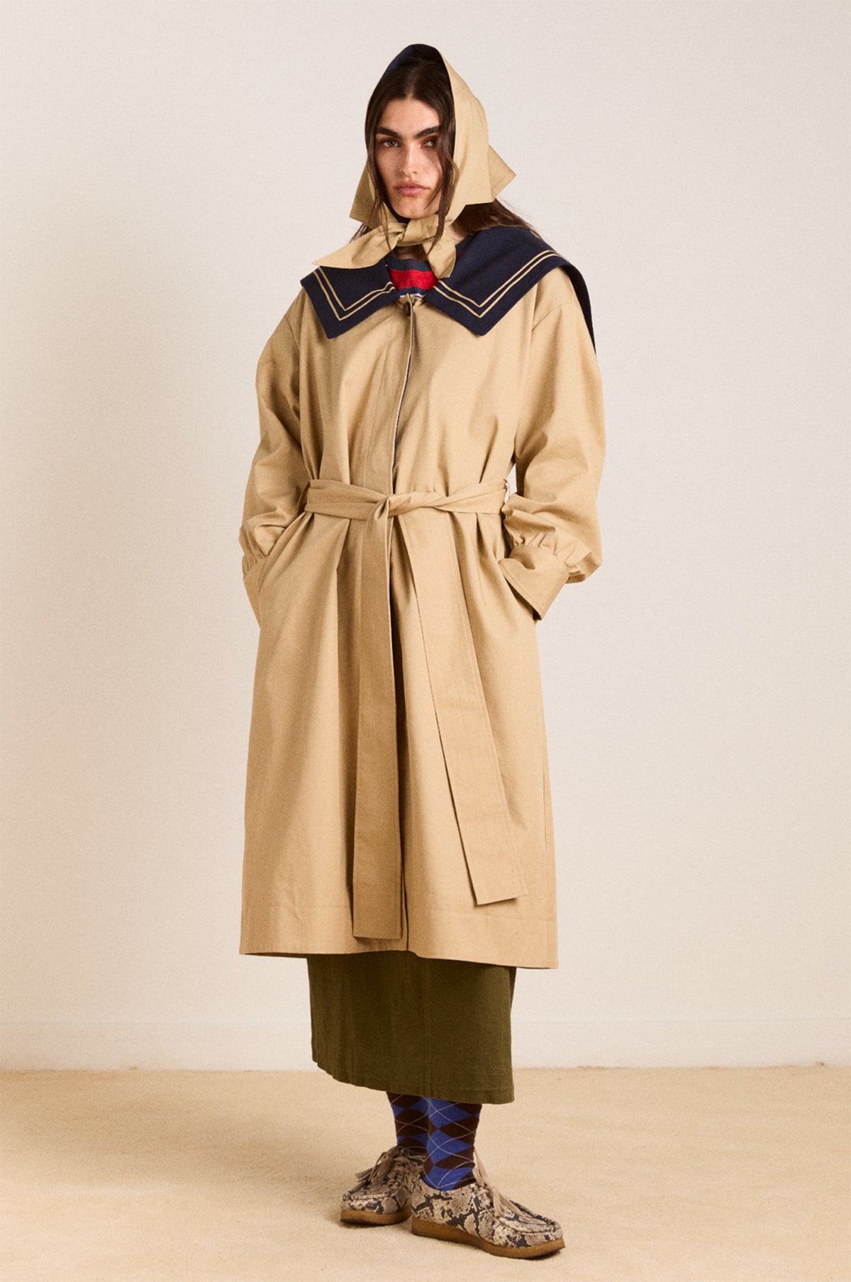 Avemode Ella Trench Coat – Navy Tan - Image 5