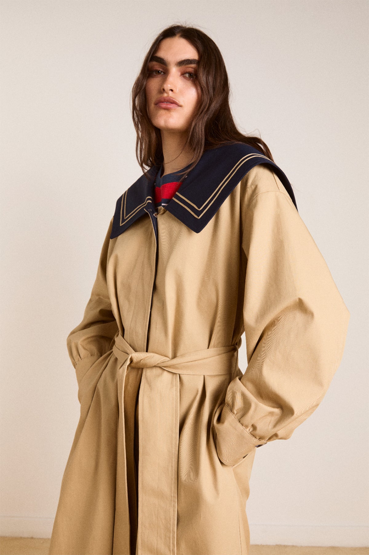 Avemode Ella Trench Coat – Navy Tan - Image 8