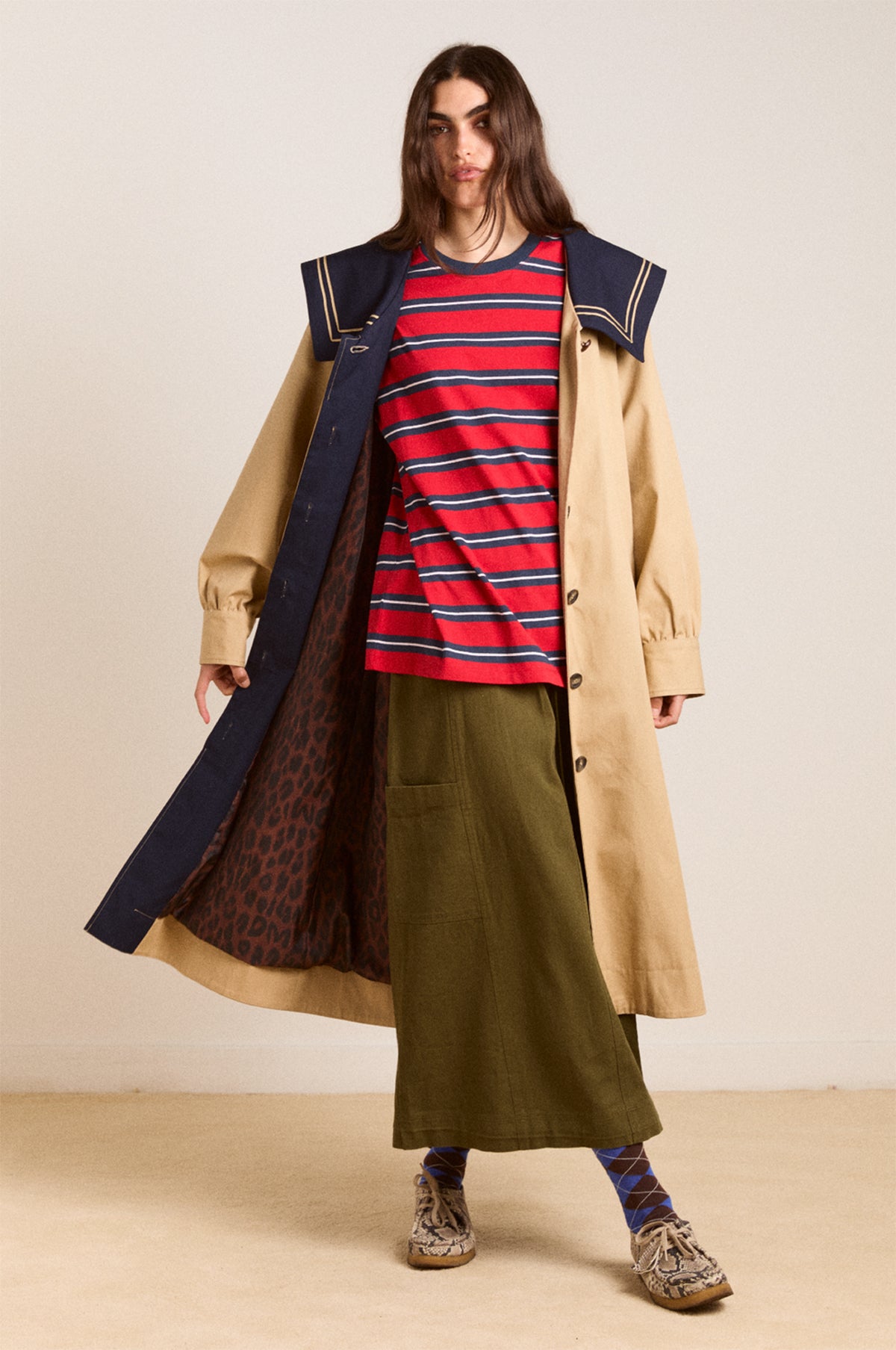 Avemode Ella Trench Coat – Navy Tan - Image 2