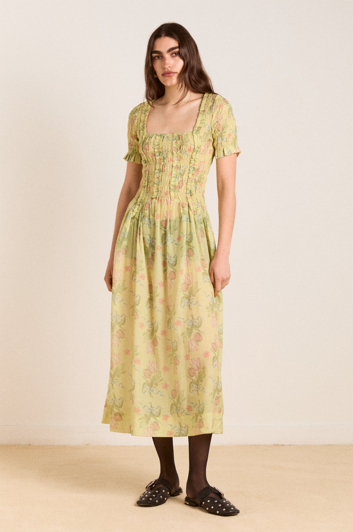 Avemode Raphaela Ruffle Midi Dress – Sheer Tulip Olive - Image 2
