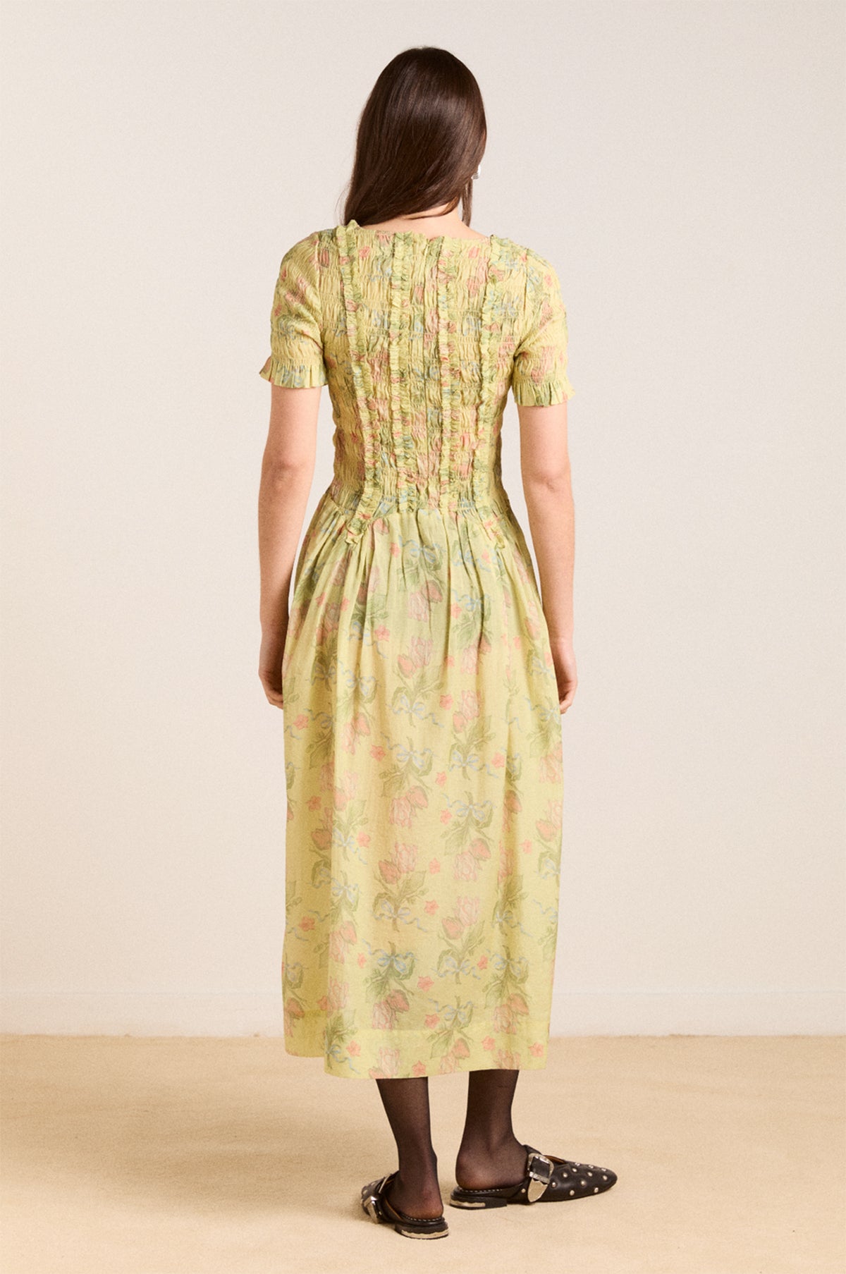 Avemode Raphaela Ruffle Midi Dress – Sheer Tulip Olive - Image 3