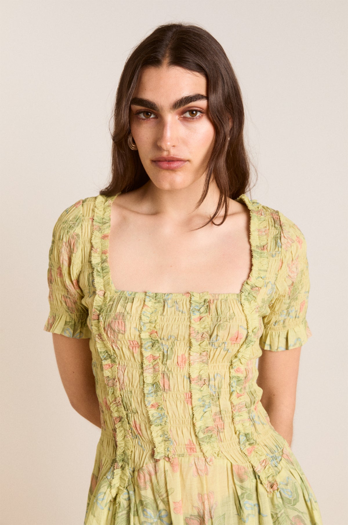 Avemode Raphaela Ruffle Midi Dress – Sheer Tulip Olive - Image 6